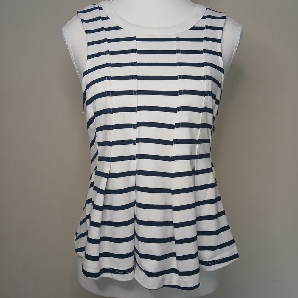 Anthropologie X Postcard Nautical Peplum Tank Blue & White Striped Size Small